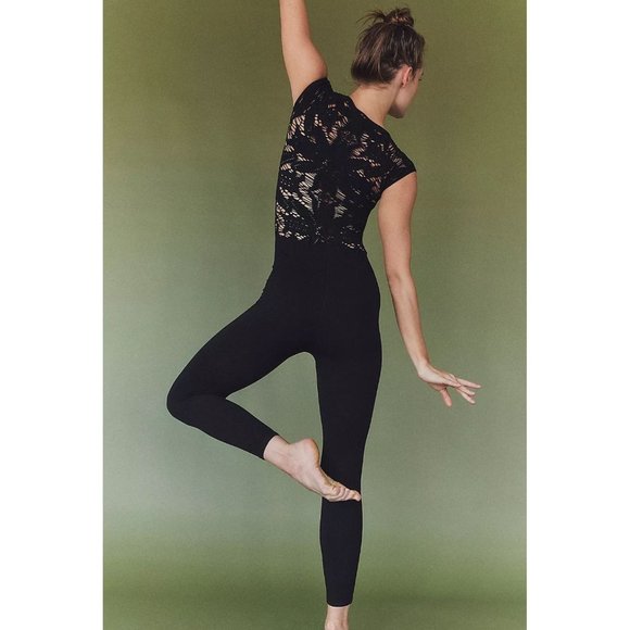 NWOT Free People Movement Happiness Runs Floral One Piece in Black